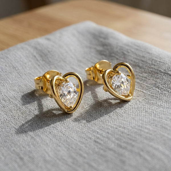 Delicate Heart Stud Earrings | 18K Gold Plated | Anti-Tarnish Demi-Fine Sweat-Proof - Anusi