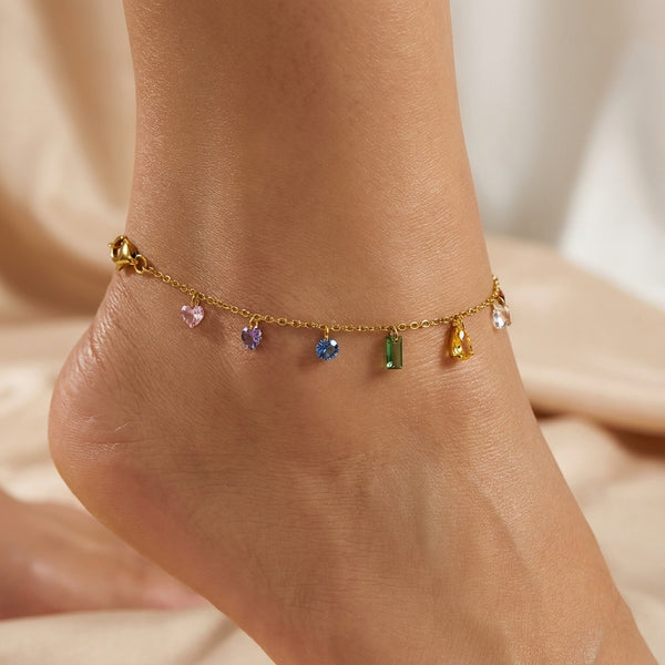 18K Gold Plated Heart Charms Anklet | Skin-Safe & Durable - Anusi