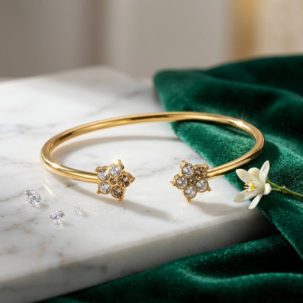 Petite Crystal Blossom Floral Open Cuff Bangle - 04 Creative Shot