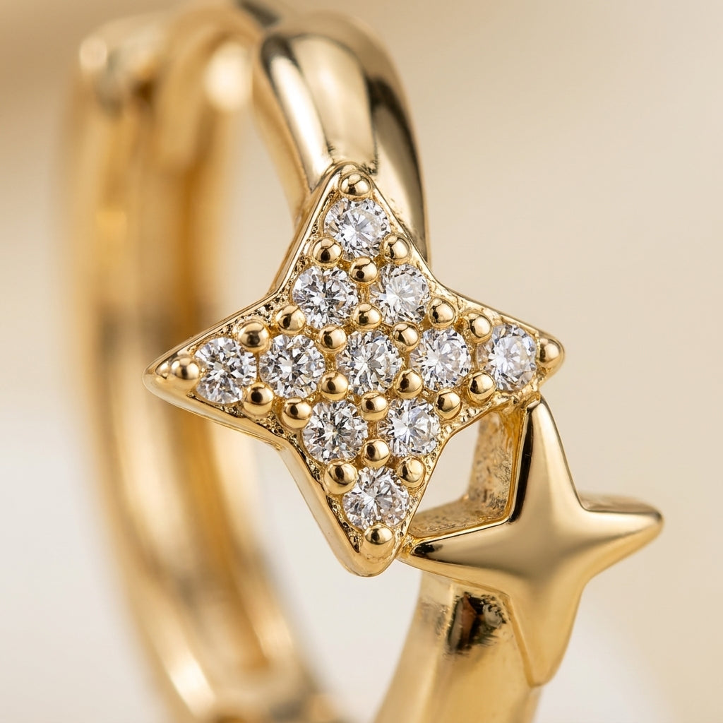 Classic Solitaire Star Stud Earrings | 18K Gold Plated | Anti-Tarnish Demi-Fine Sweat-Proof