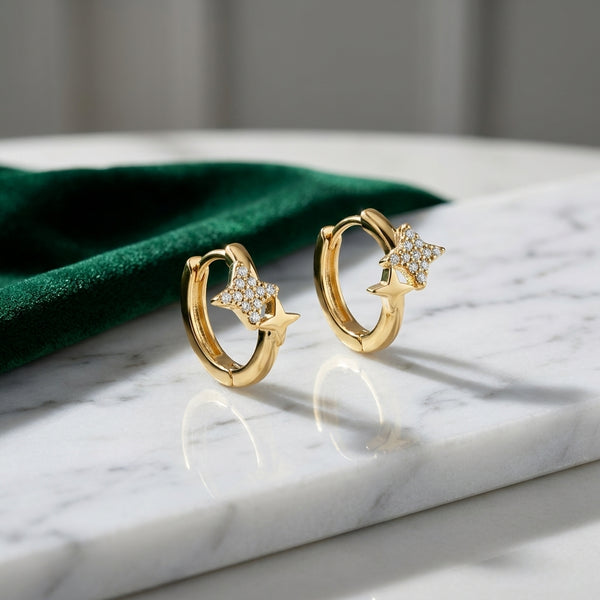 Classic Solitaire Star Stud Earrings | 18K Gold Plated | Anti-Tarnish Demi-Fine Sweat-Proof - Anusi