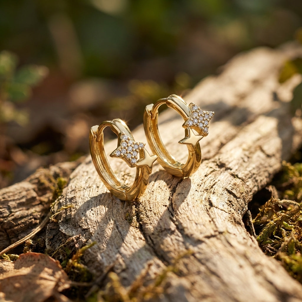 Classic Solitaire Star Stud Earrings | 18K Gold Plated | Anti-Tarnish Demi-Fine Sweat-Proof