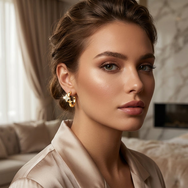 Classic Solitaire Star Stud Earrings | 18K Gold Plated | Anti-Tarnish Demi-Fine Sweat-Proof - Anusi