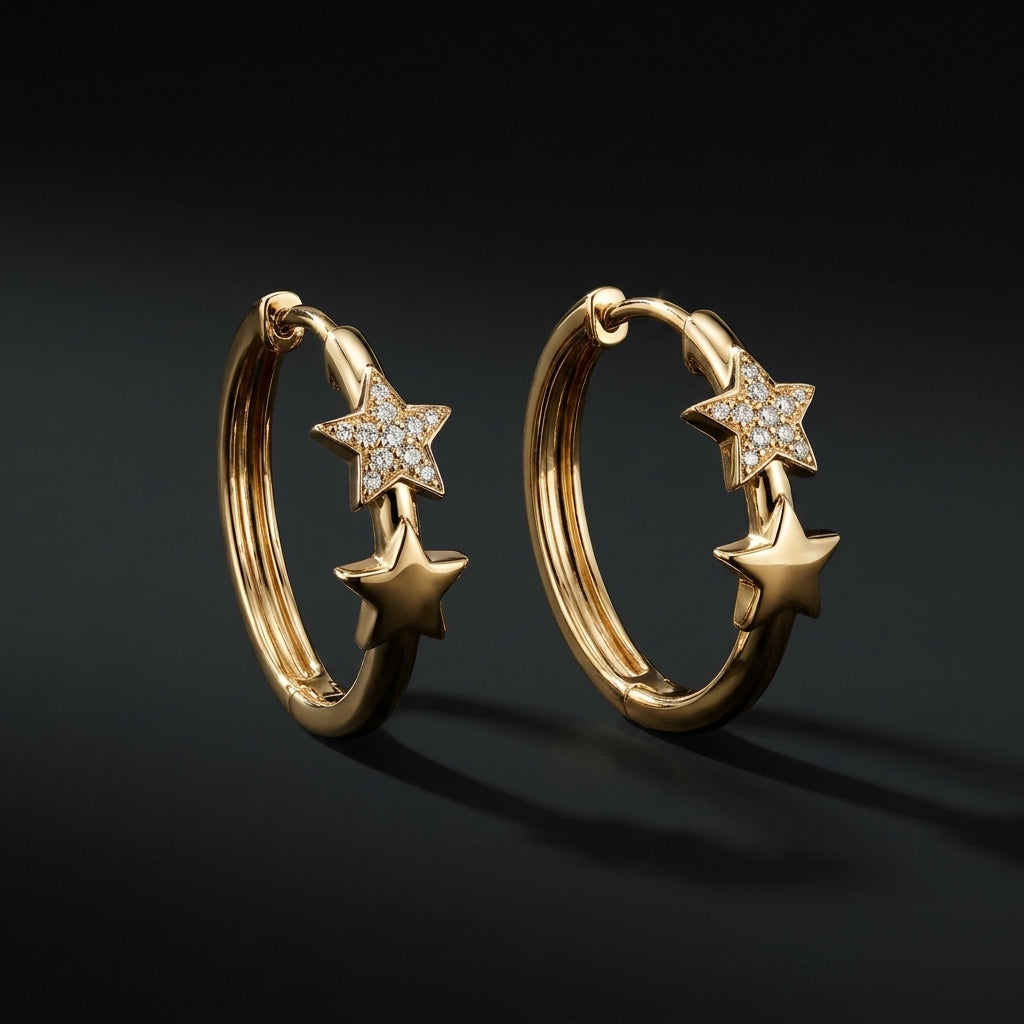 Classic Solitaire Star Stud Earrings | 18K Gold Plated | Anti-Tarnish Demi-Fine Sweat-Proof
