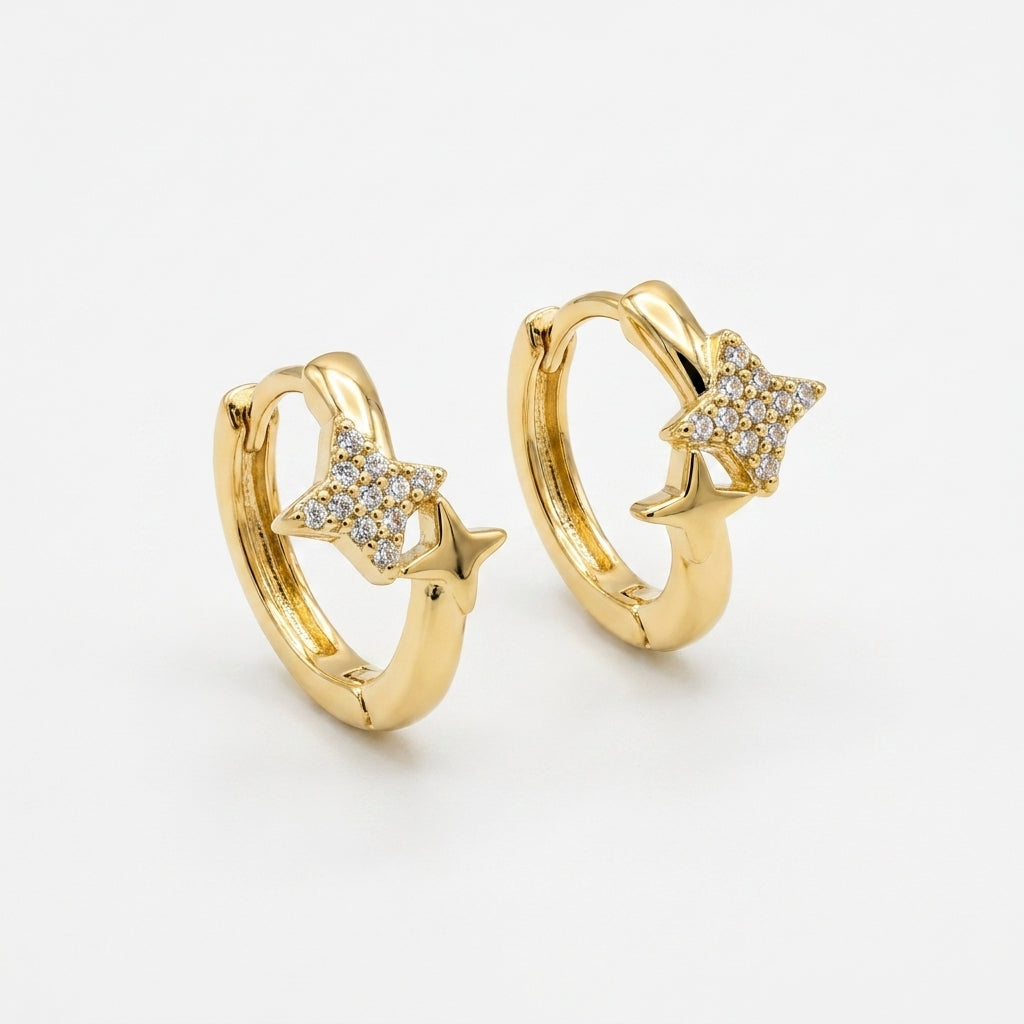 Classic Solitaire Star Stud Earrings | 18K Gold Plated | Anti-Tarnish Demi-Fine Sweat-Proof