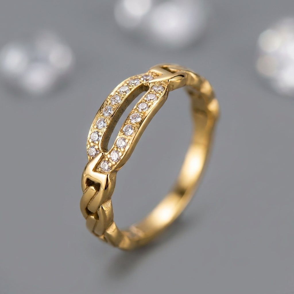 Elegant Solitaire Crystal Ring | 18K Gold Plated | Anti-Tarnish Demi-Fine Sweat-Proof