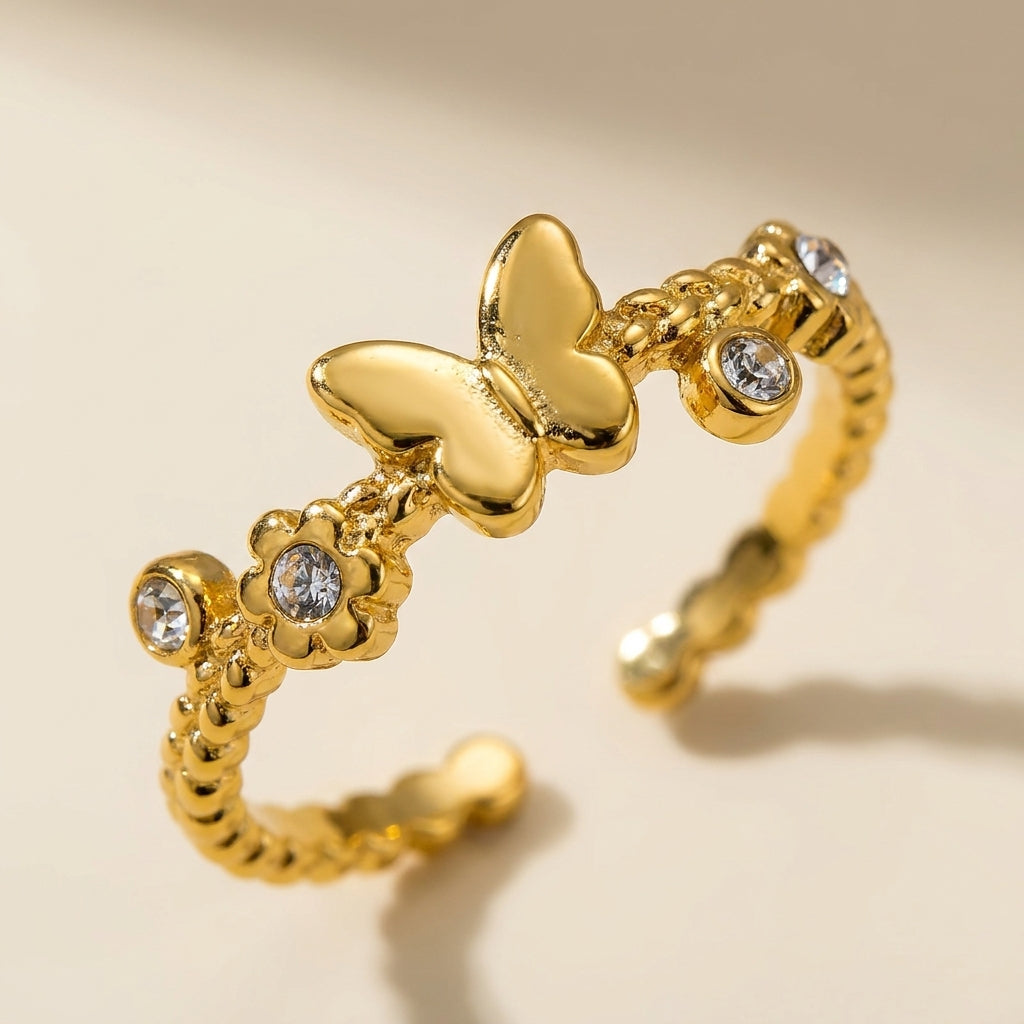 Butterfly Ring Adjustable Ring| 18K Gold Plated | Anti-Tarnish Demi-Fine Sweat-Proof