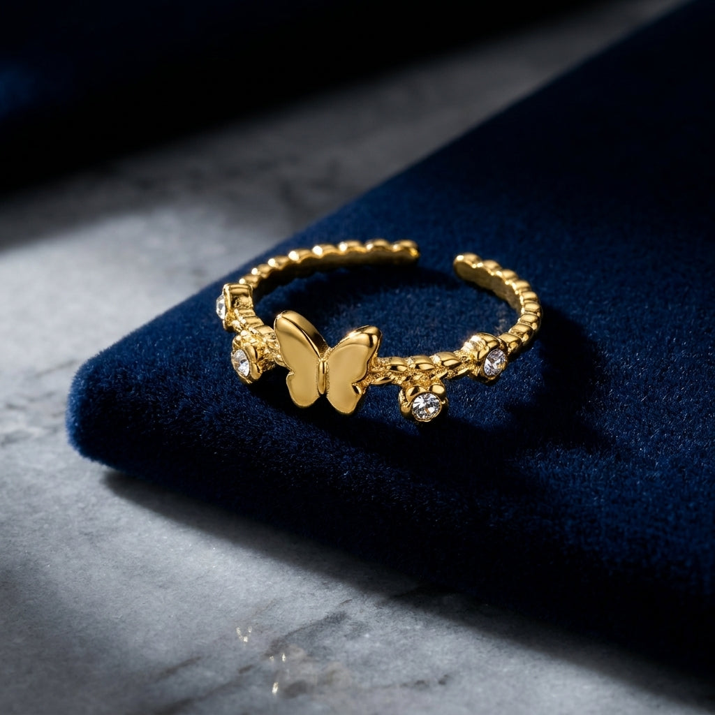 Butterfly Ring Adjustable Ring| 18K Gold Plated | Anti-Tarnish Demi-Fine Sweat-Proof