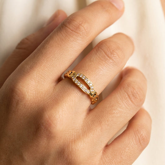 Elegant Solitaire Crystal Ring | 18K Gold Plated | Anti-Tarnish Demi-Fine Sweat-Proof
