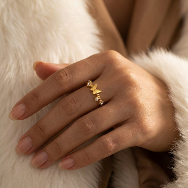 Butterfly Ring Adjustable Ring| 18K Gold Plated | Anti-Tarnish Demi-Fine Sweat-Proof - Anusi
