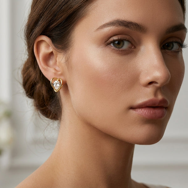 Delicate Heart Stud Earrings | 18K Gold Plated | Anti-Tarnish Demi-Fine Sweat-Proof - Anusi