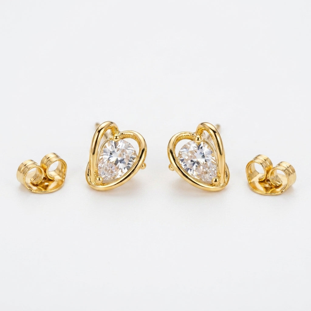 Delicate Heart Stud Earrings | 18K Gold Plated | Anti-Tarnish Demi-Fine Sweat-Proof