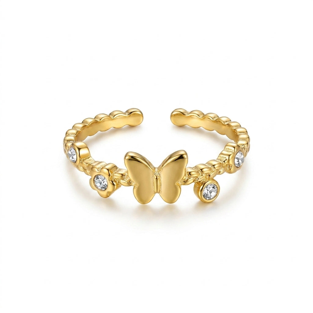 Butterfly Ring Adjustable Ring| 18K Gold Plated | Anti-Tarnish Demi-Fine Sweat-Proof