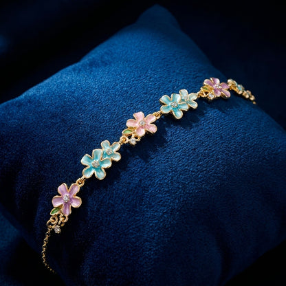Pastel Enamel Sakura Blossom Floral Station Bracelet - View 4 | ANUSI 18K Gold Jewelry