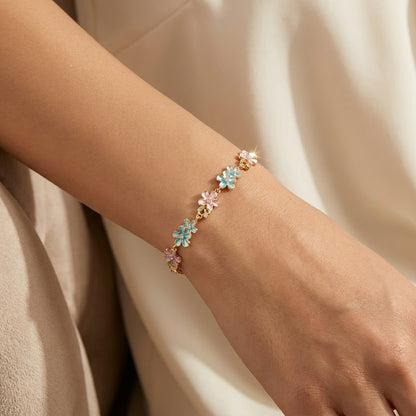 Pastel Enamel Sakura Blossom Floral Station Bracelet - View 2 | ANUSI 18K Gold Jewelry