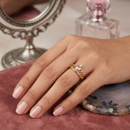 Princess Tiara Crown Pink Sapphire Heart Adjustable Ring - View 5