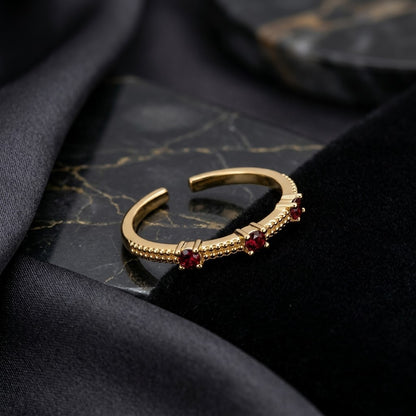 Crimson Ruby Bezel Station Beaded Crown Adjustable Ring - View 1