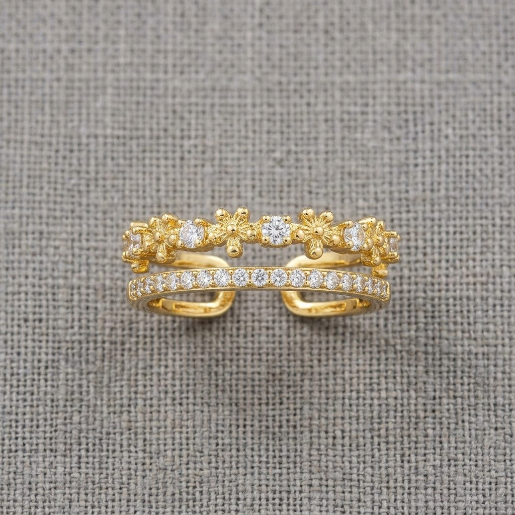 Dual Layer Pavé Diamond Split Shank Adjustable Ring - View 8