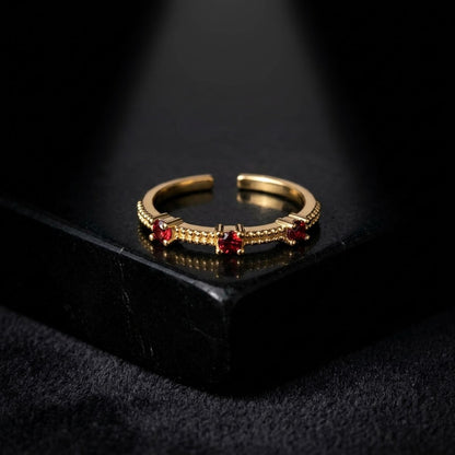Crimson Ruby Bezel Station Beaded Crown Adjustable Ring - View 6