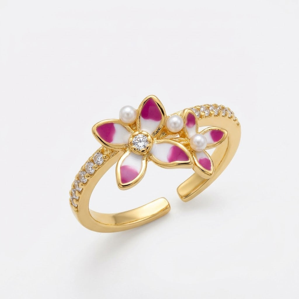 Blush Pink Blossom Multi-Petal Crystal Cluster Adjustable Ring - View 7