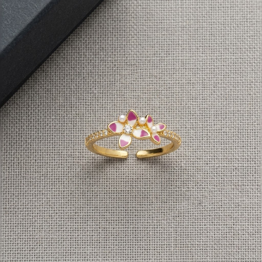 Blush Pink Blossom Multi-Petal Crystal Cluster Adjustable Ring - View 8