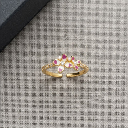 Blush Pink Blossom Multi-Petal Crystal Cluster Adjustable Ring - View 8