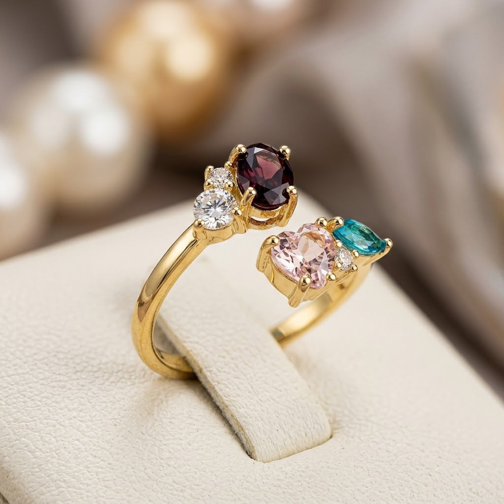 Rainbow Jewel Cluster Multicolor Cocktail Adjustable Ring - View 4