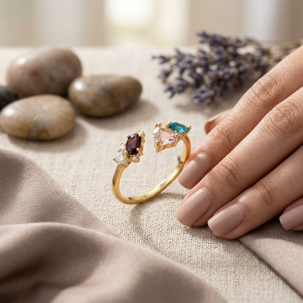 Rainbow Jewel Cluster Multicolor Cocktail Adjustable Ring - View 3