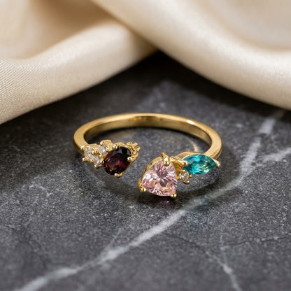 Rainbow Jewel Cluster Multicolor Cocktail Adjustable Ring - View 1