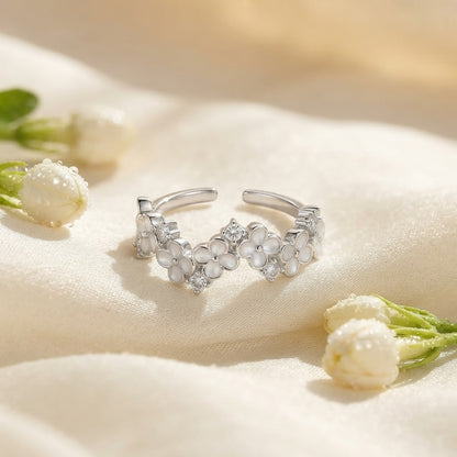 Silver English Daisy Pavé Solitaire Bypass Adjustable Ring - View 3