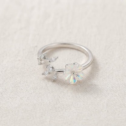 Silver Sakura Blossom Dainty Vine Branch Adjustable Ring - View 5