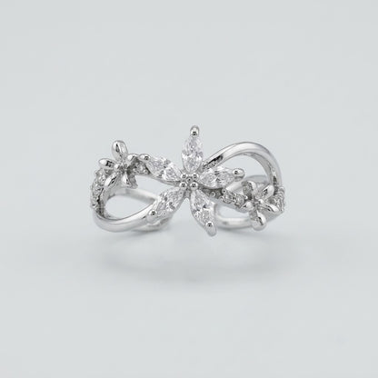 Silver Woodland Foliage Detailed Leaf Branch Adjustable Ring - View 7