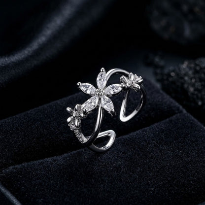Silver Woodland Foliage Detailed Leaf Branch Adjustable Ring - View 6