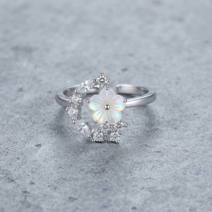 Silver Floral Halo Pavé Diamond Blossom Adjustable Ring - View 8