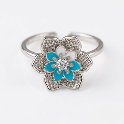 Silver Turquoise & Mother of Pearl Blossom Statement Adjustable Ring - View 7