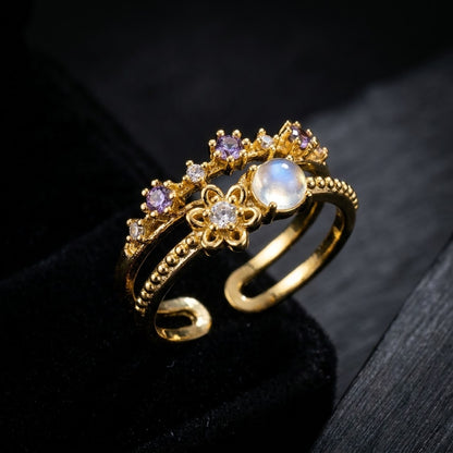 Celestial Double Band Opal & Crystal Adjustable Ring - View 6