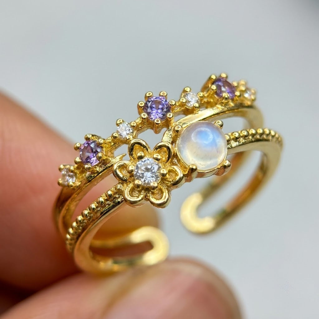 Celestial Double Band Opal & Crystal Adjustable Ring - View 4