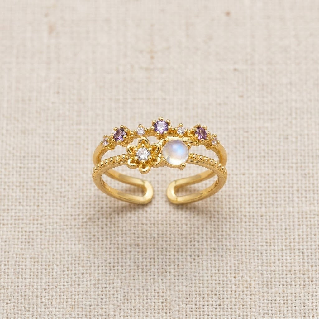 Celestial Double Band Opal & Crystal Adjustable Ring - View 8