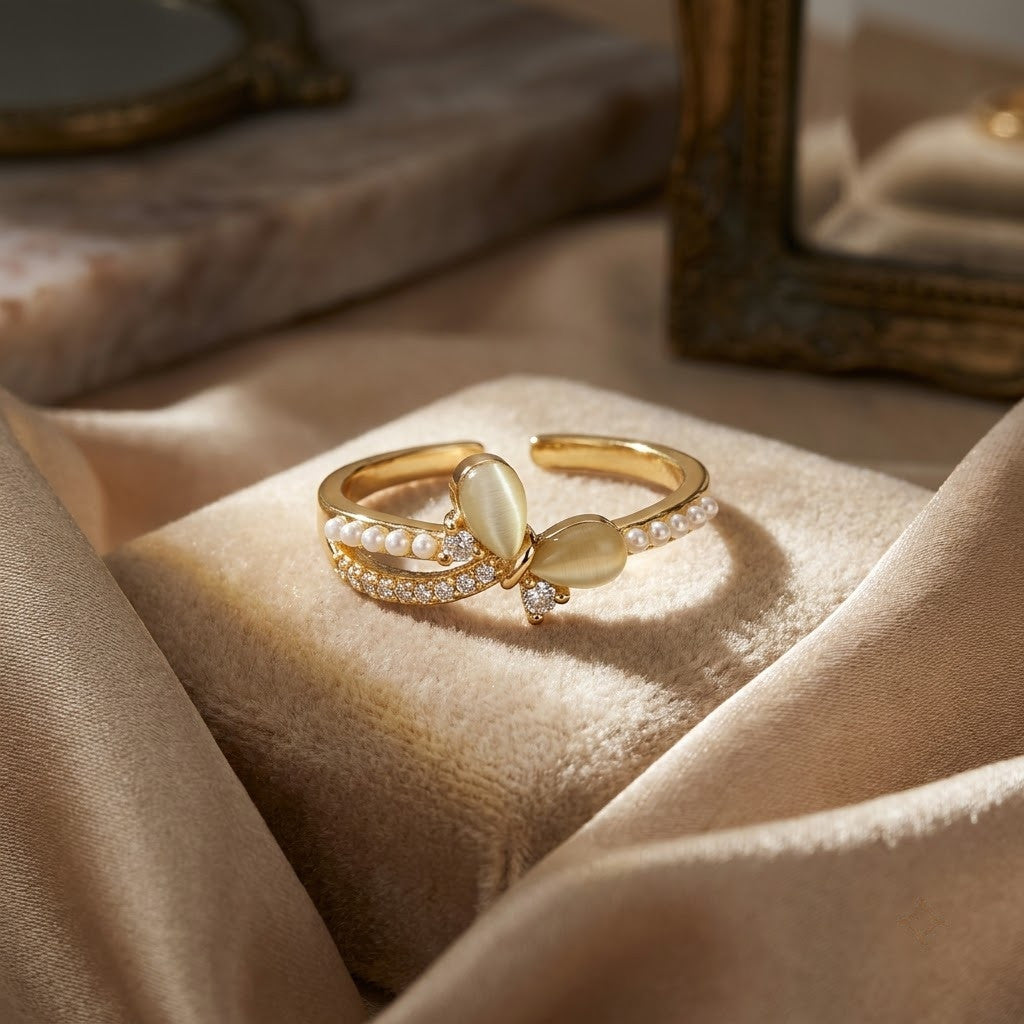 Luminous Opal & Marquise Crystal Bypass Adjustable Ring - View 2