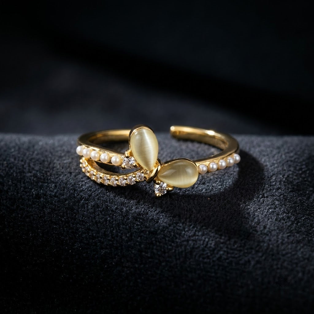 Luminous Opal & Marquise Crystal Bypass Adjustable Ring - View 6