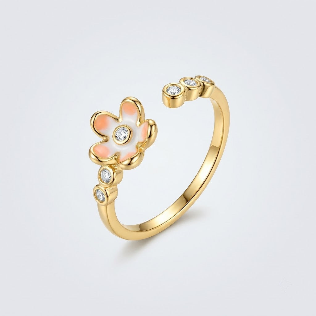 Dainty White Blossom Wildflower Open Adjustable Ring - View 7