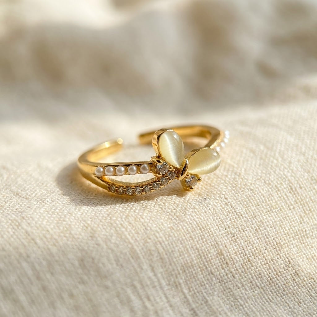 Luminous Opal & Marquise Crystal Bypass Adjustable Ring - View 3