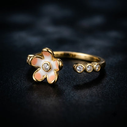 Dainty White Blossom Wildflower Open Adjustable Ring - View 6