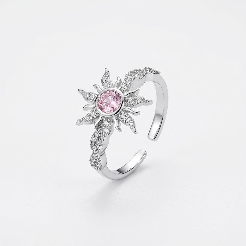 Silver Winter Snowflake Pavé Crystal Solitaire Adjustable Ring - View 7