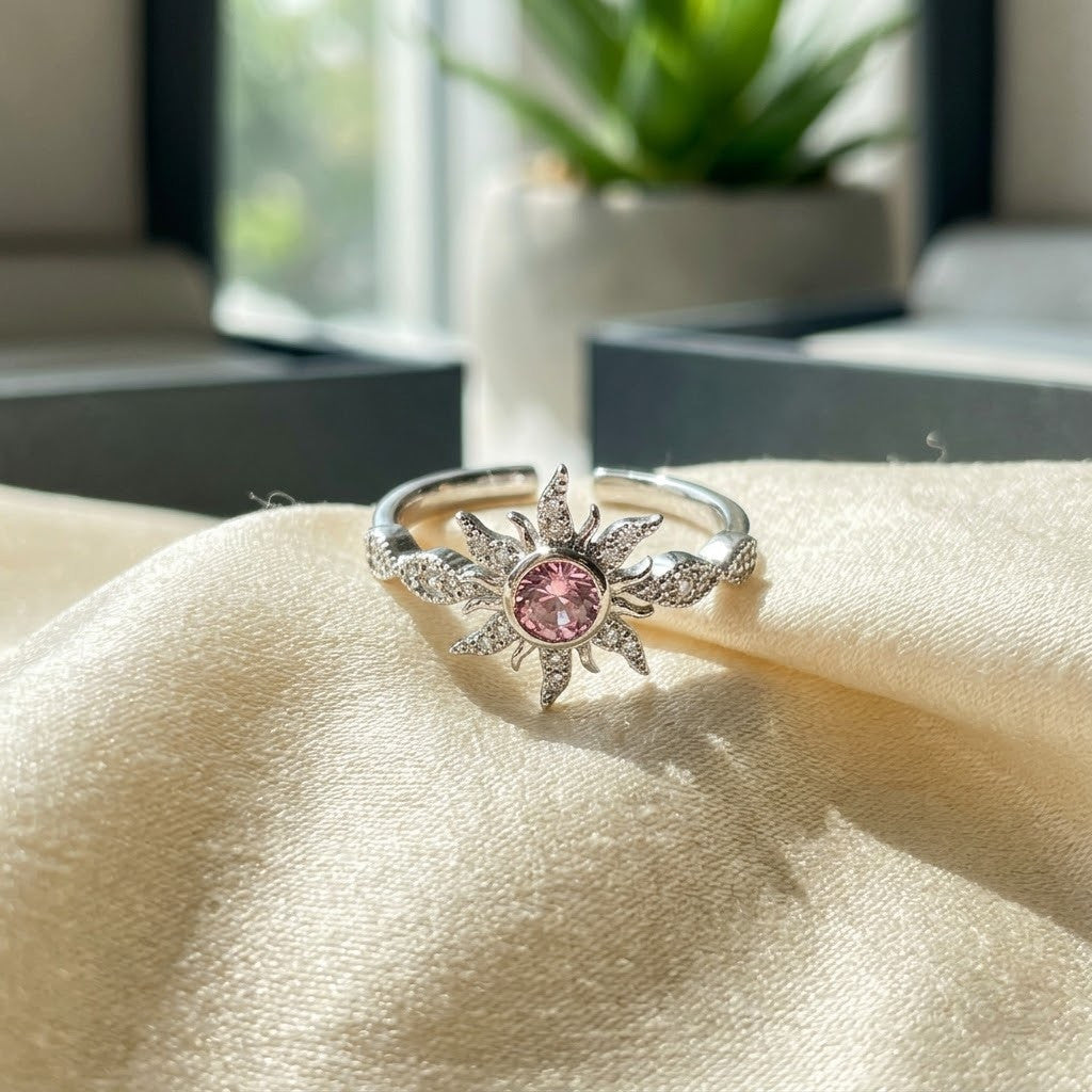Silver Winter Snowflake Pavé Crystal Solitaire Adjustable Ring - View 3