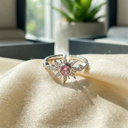 Silver Winter Snowflake Pavé Crystal Solitaire Adjustable Ring - View 3
