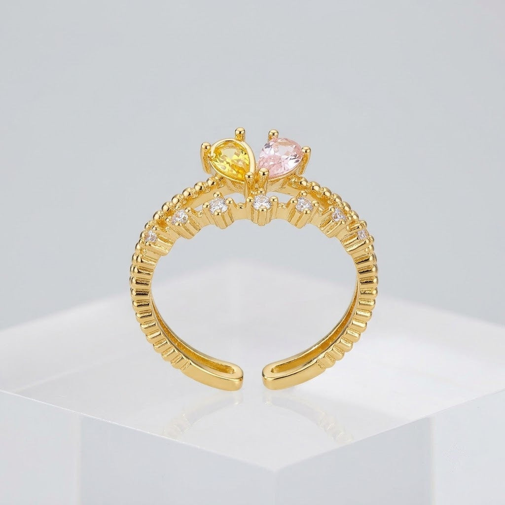 Rainbow Pear Crystal Floating Crown Adjustable Ring - View 7