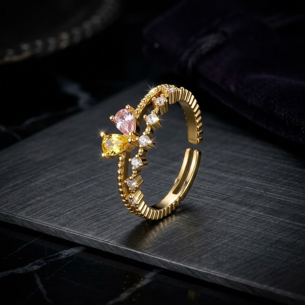 Rainbow Pear Crystal Floating Crown Adjustable Ring - View 6