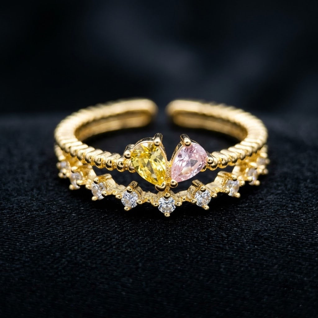 Rainbow Pear Crystal Floating Crown Adjustable Ring - View 4