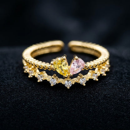 Rainbow Pear Crystal Floating Crown Adjustable Ring - View 4
